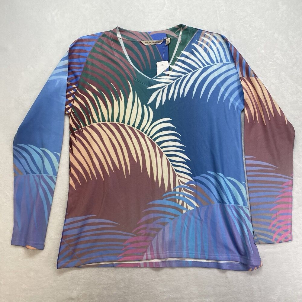 Soft Surroundings‎ top Womens XS Sweeping Palm Sweater Ombre Palms Knit tropical